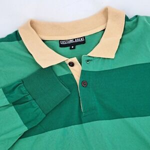 Blue's Clues Steve Mens Small Long Sleeve Striped Polo Shirt Green Beige Costume